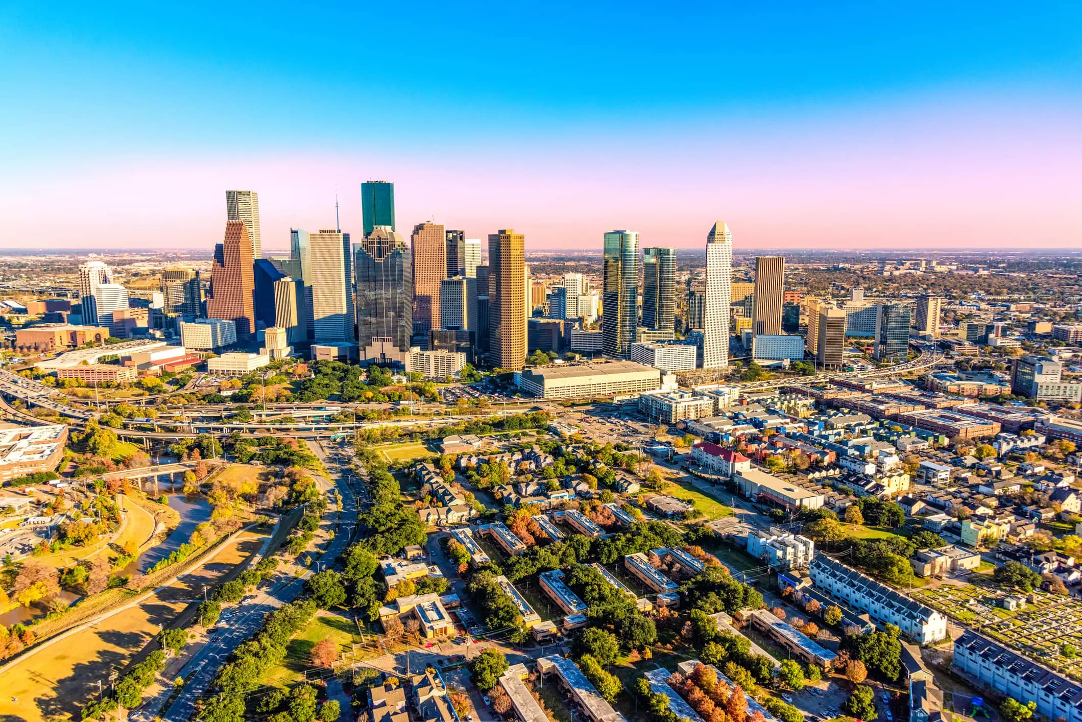 downtown Houston Texas aerial view